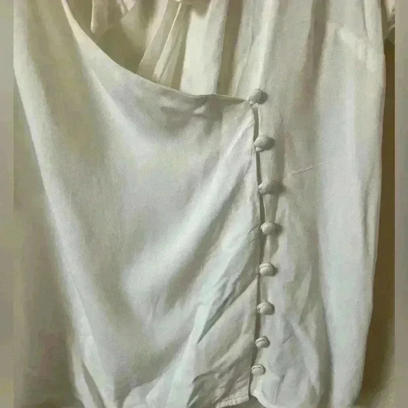 Asos Enveloped Neck Tie Blouse Top Cloth Buttons Shirt Cream - Picture 8 of 8